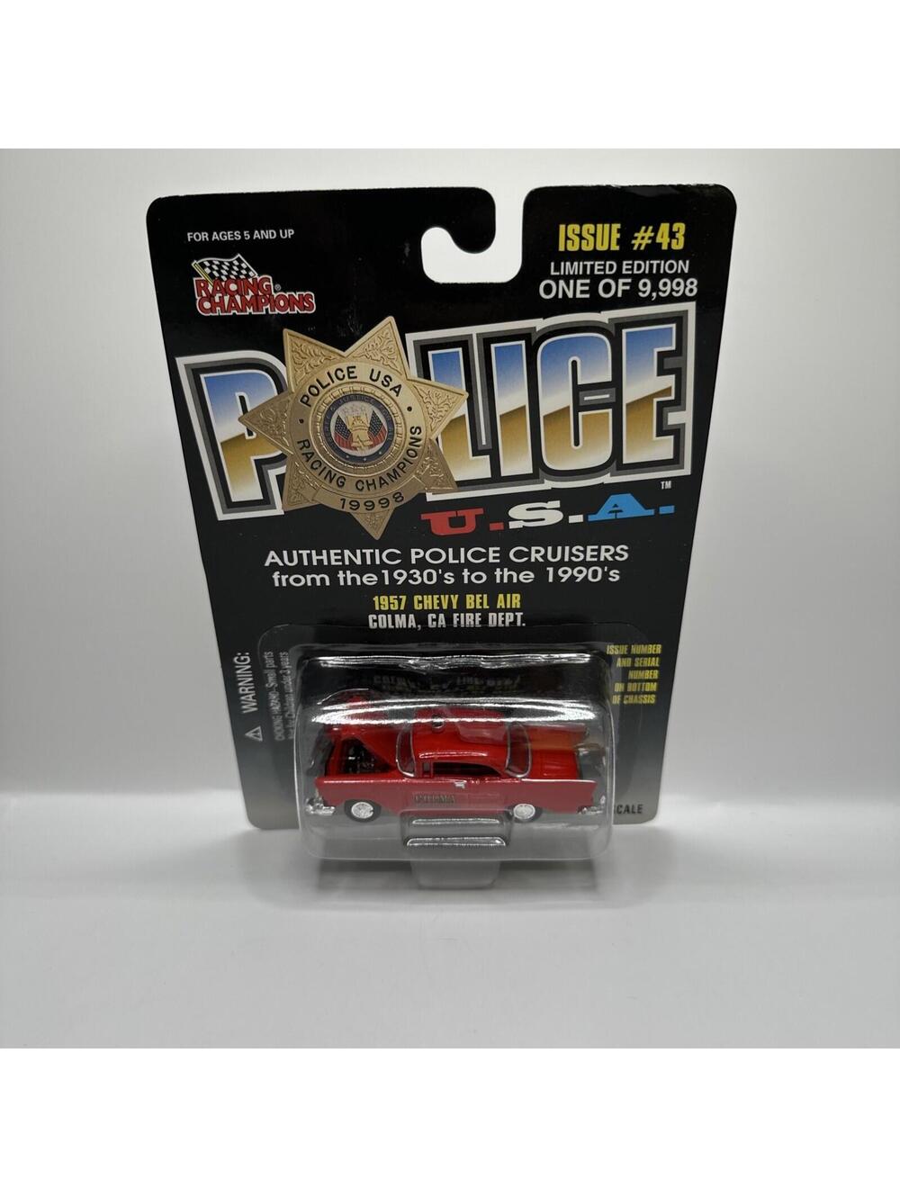 RACING CHAMPIONS POLICE U.S.A.1957 CHEVY BEL AIR COLMA CA FIRE DEPT #43